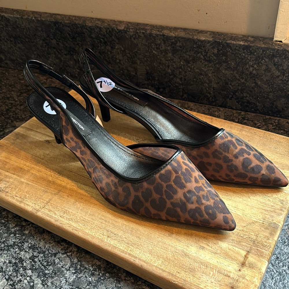 French Connection sheer leopard slingback kitten heels size 7.5
